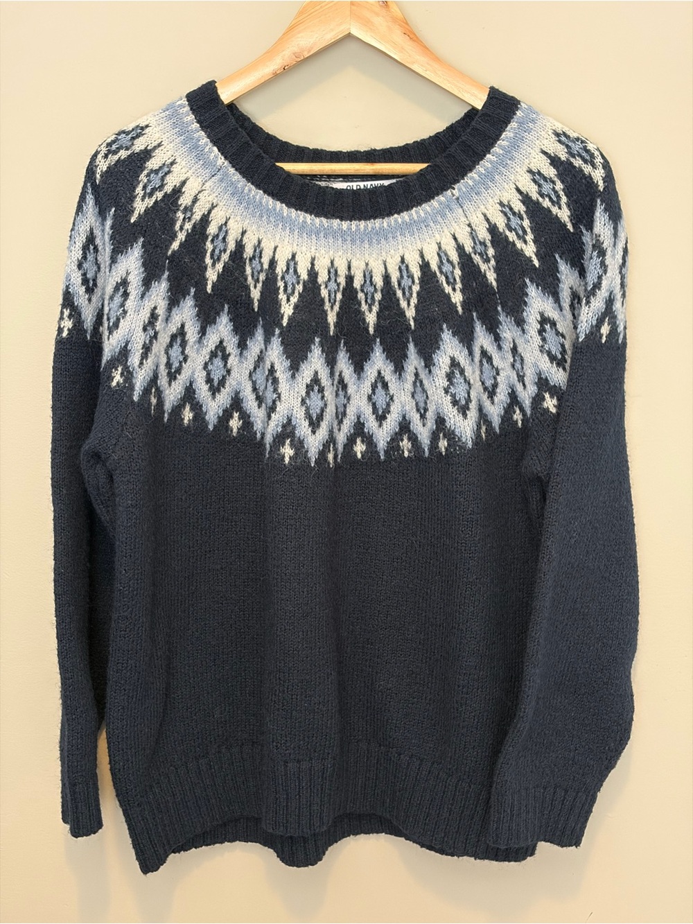 Old Navy Navy Crewneck Sweater with Light Blue Nordic Yoke